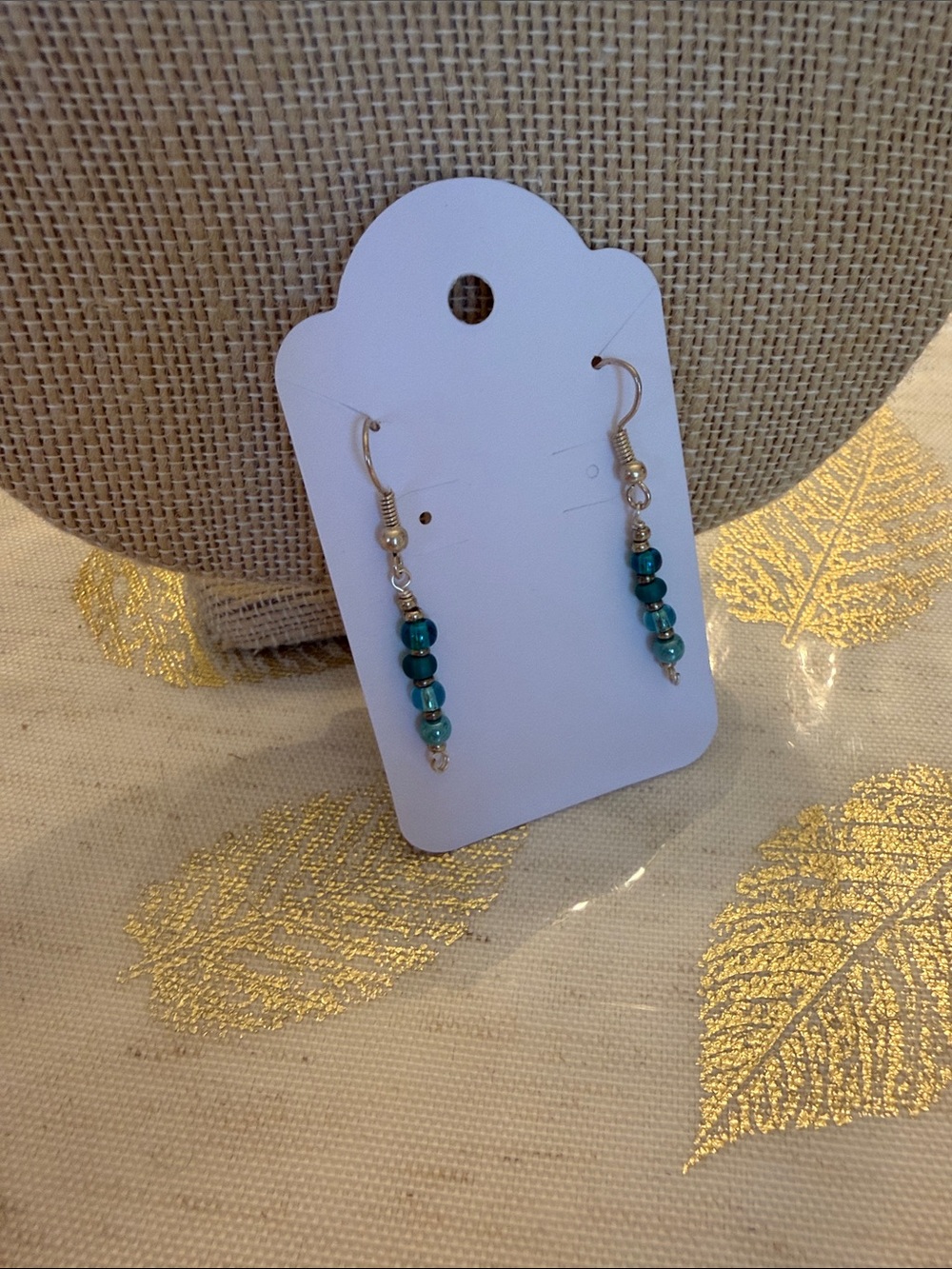 Handmade Teal And Ocean Blue  Beaded Dangle Earrings Silver